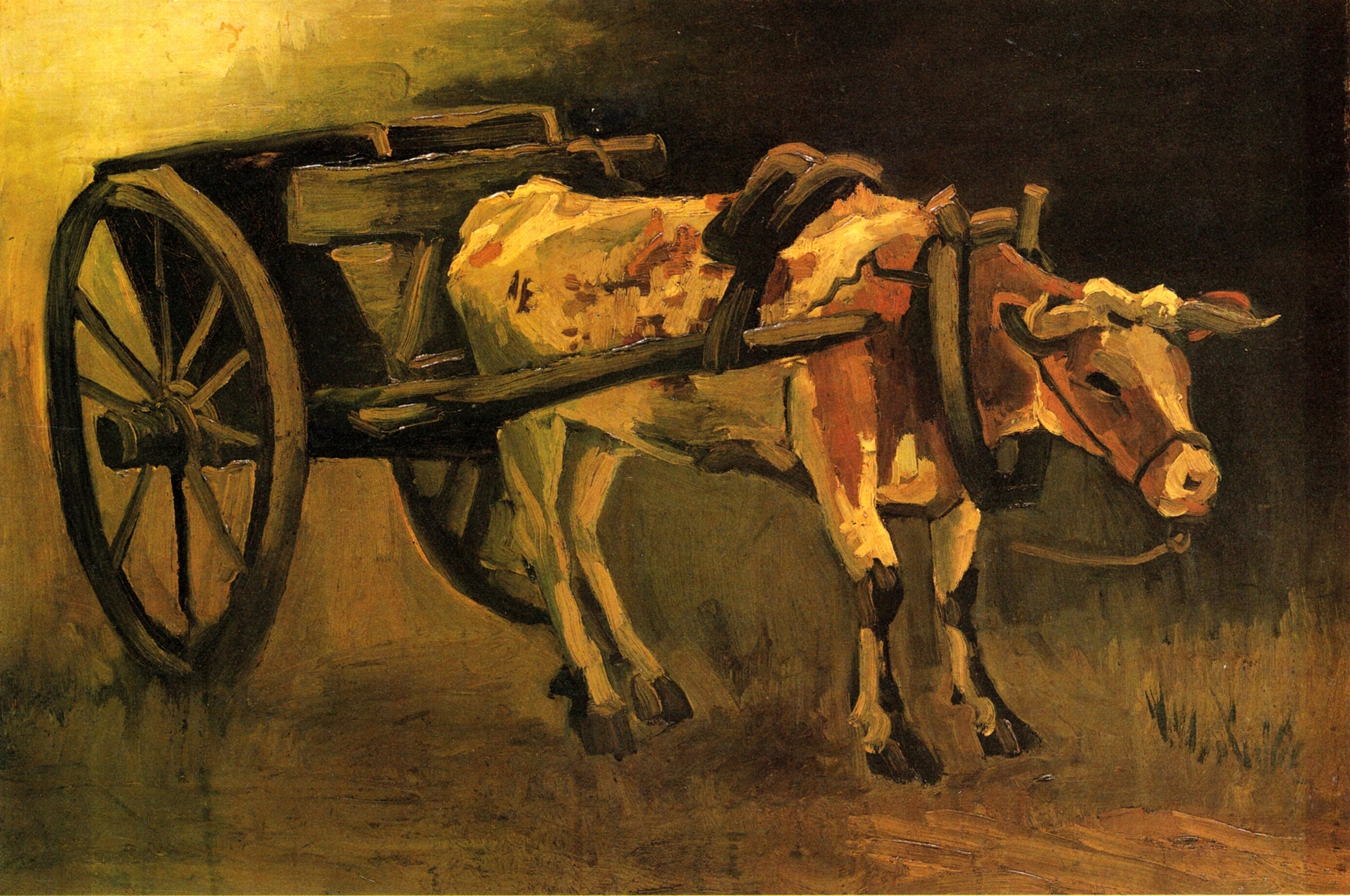 Cart with Red and White Ox (1884) Vincent van Gogh tablo - Dekolata