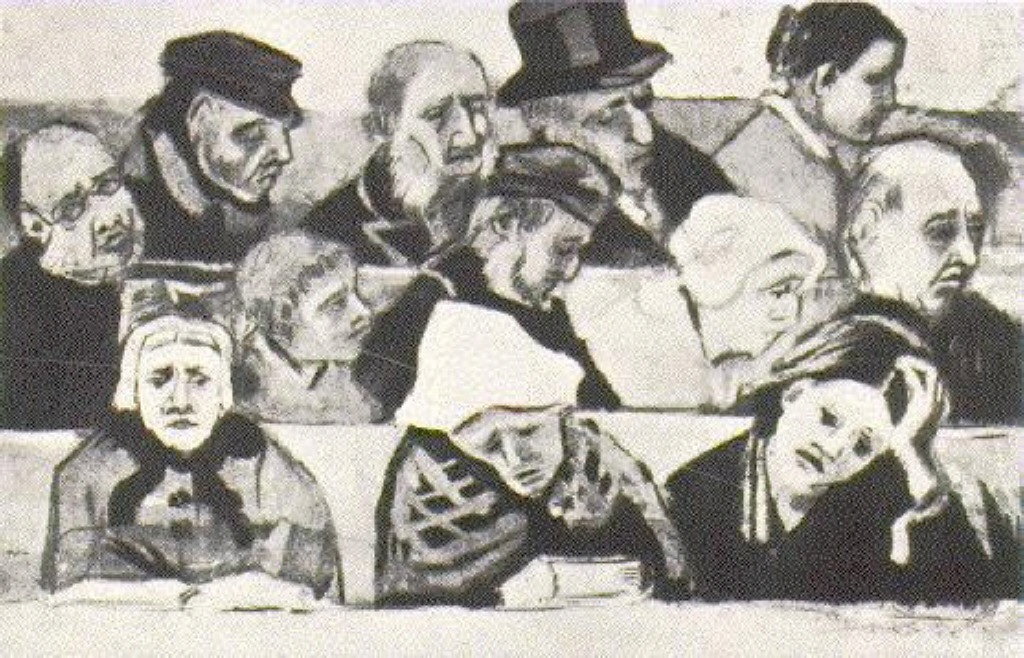 Church Pew with Worshippers (1882) – Vincent van Gogh Tablo