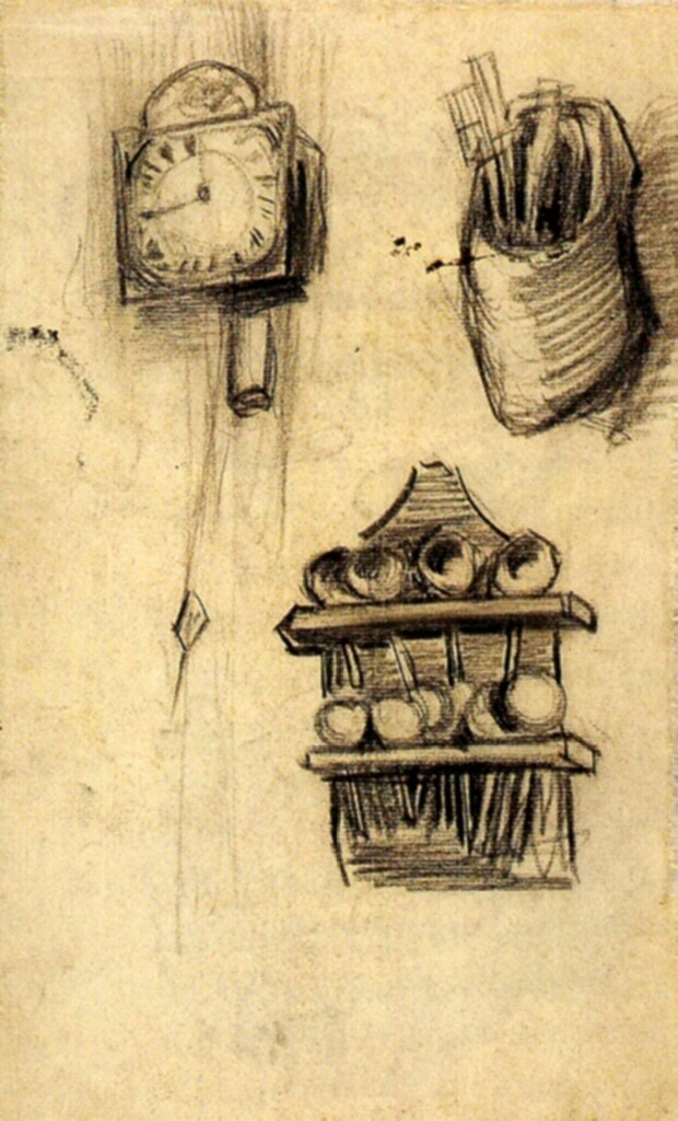 Clock, Clog with Cutlery and a Spoon Rack (1885) – Vincent van Gogh Tablo