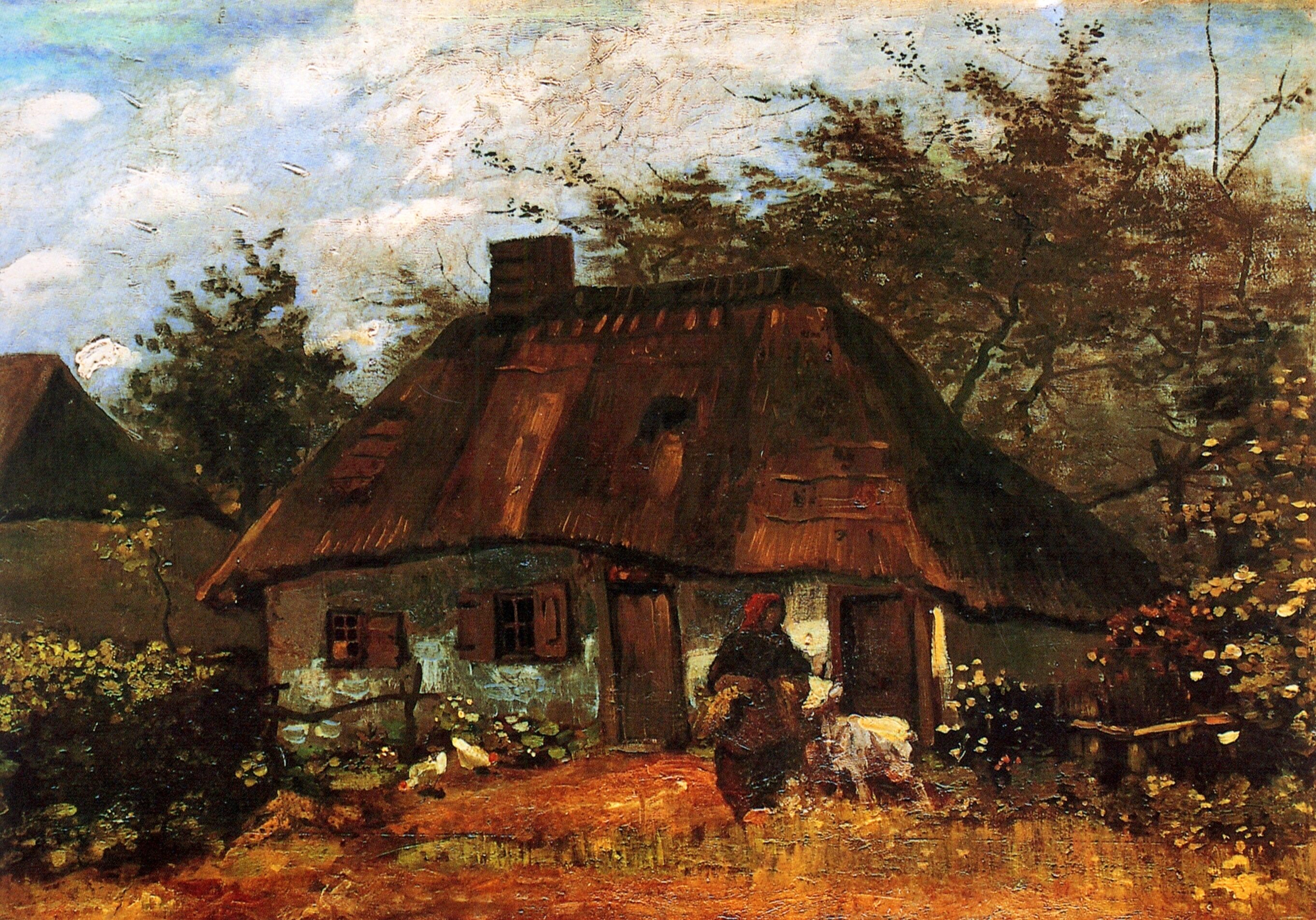 Cottage and Woman with Goat (1885) Vincent van Gogh tablo - Dekolata