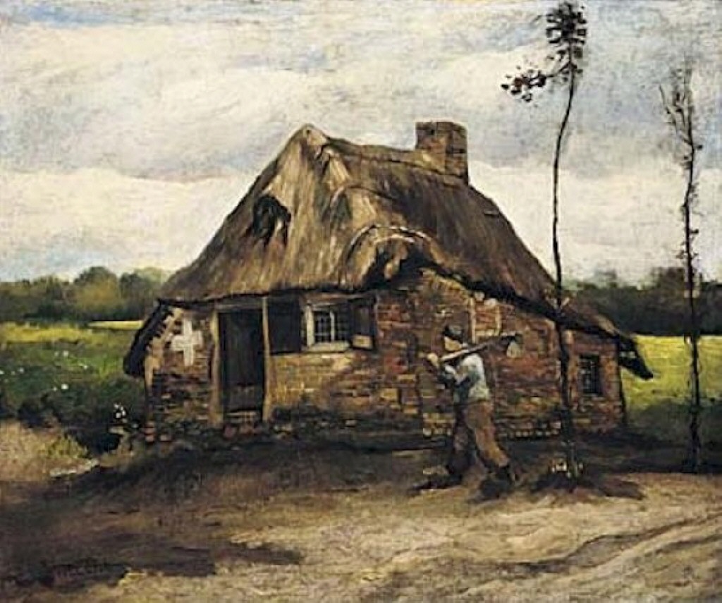 Cottage with Peasant Coming Home (1885) Vincent van Gogh tablo - Dekolata