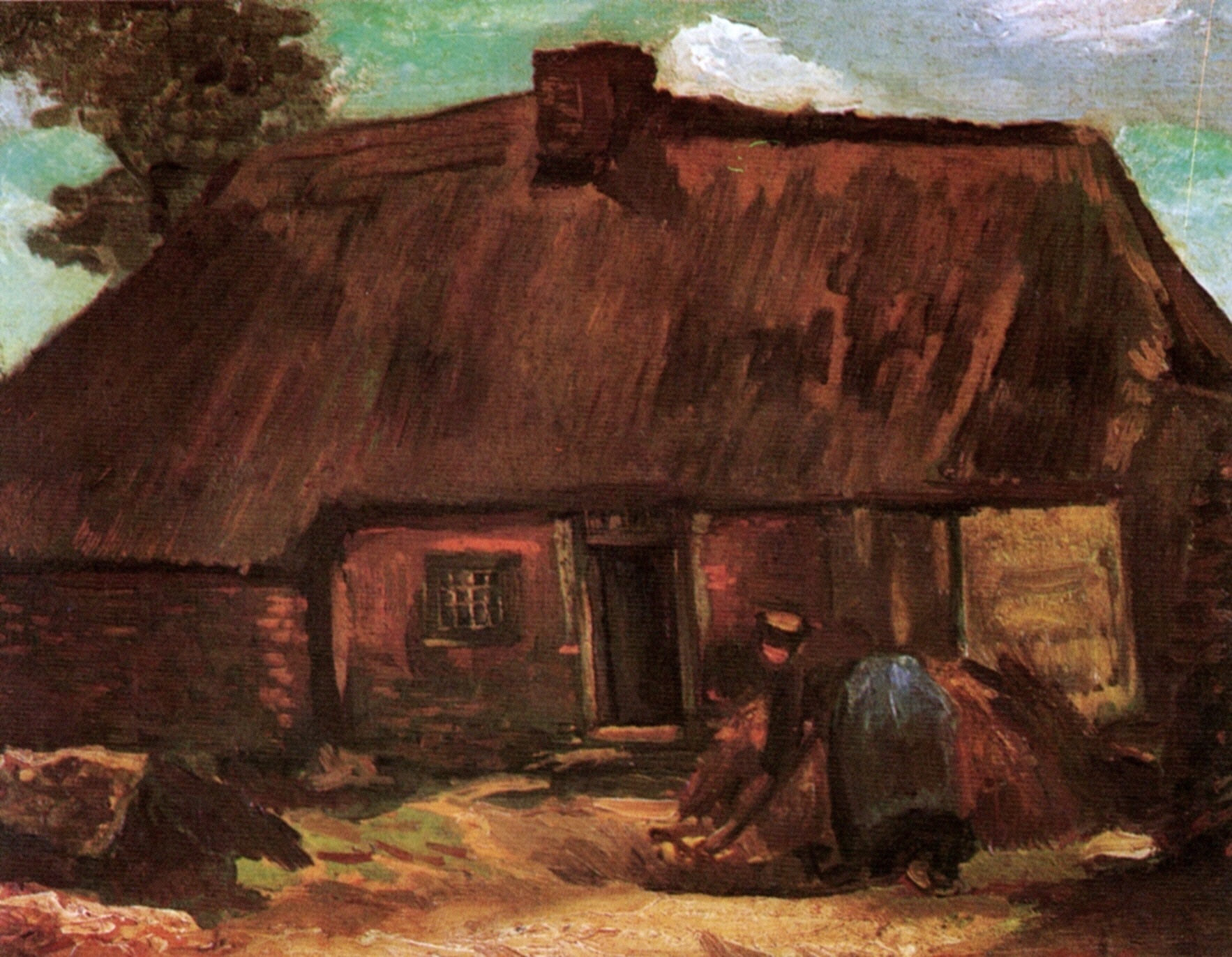 Cottage with Peasant Woman Digging (1885) Vincent van Gogh tablo - Dekolata