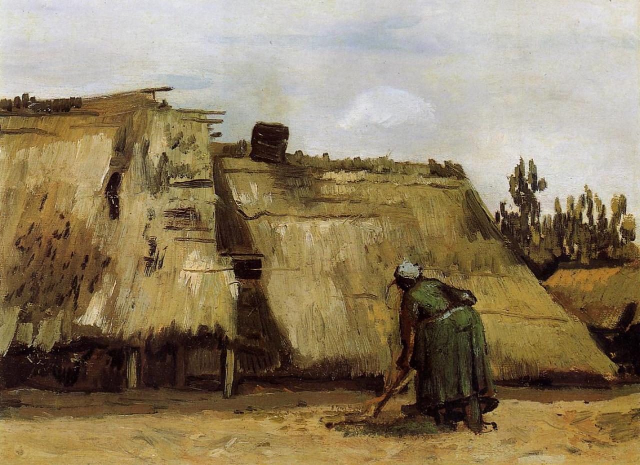 Cottage with Woman Digging (1885) Vincent van Gogh tablo - Dekolata
