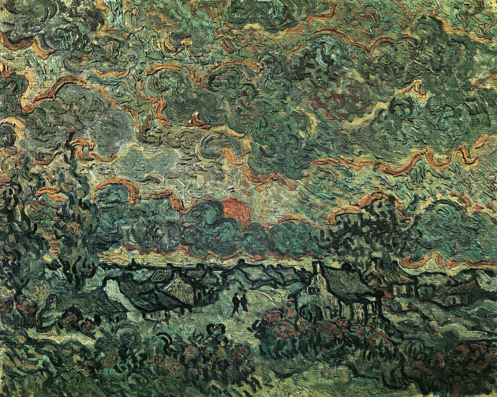 Cottages and Cypresses Reminiscence of the North (1890) Vincent van Gogh tablo - Dekolata
