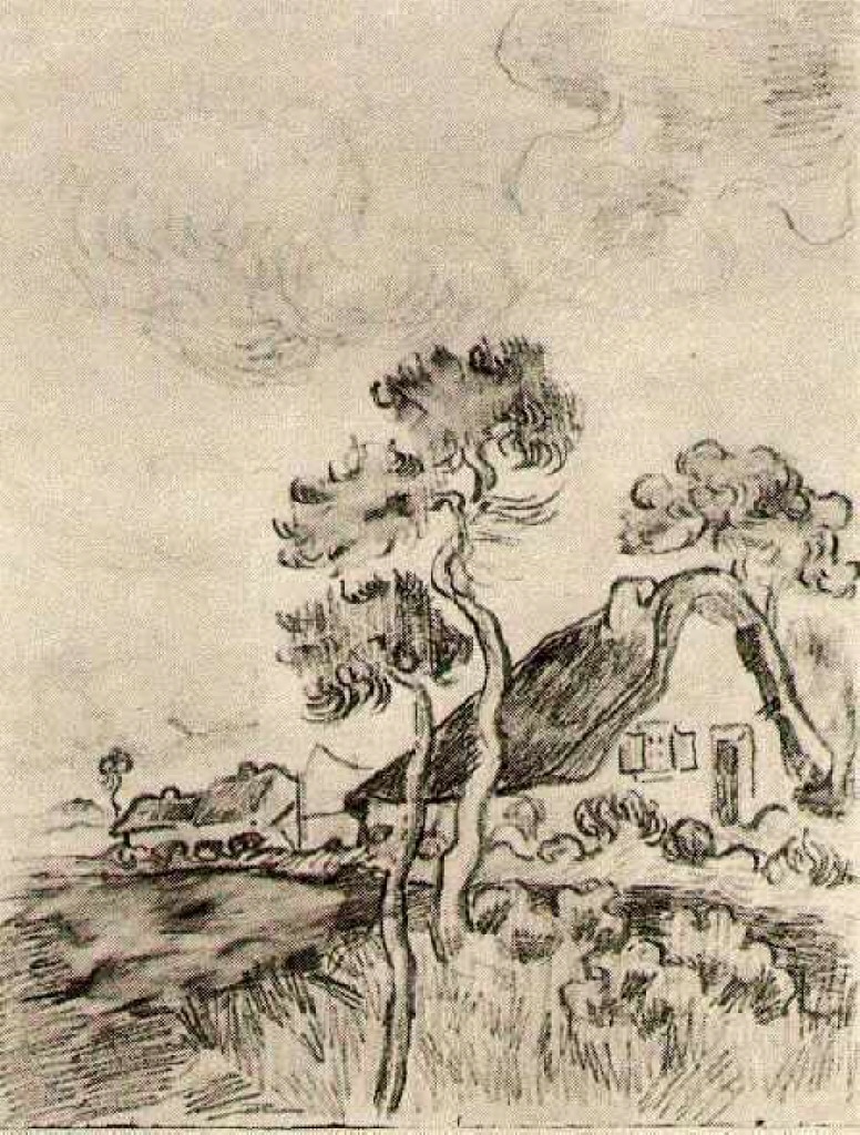 Cottages and Trees (1890) Vincent van Gogh tablo - Dekolata