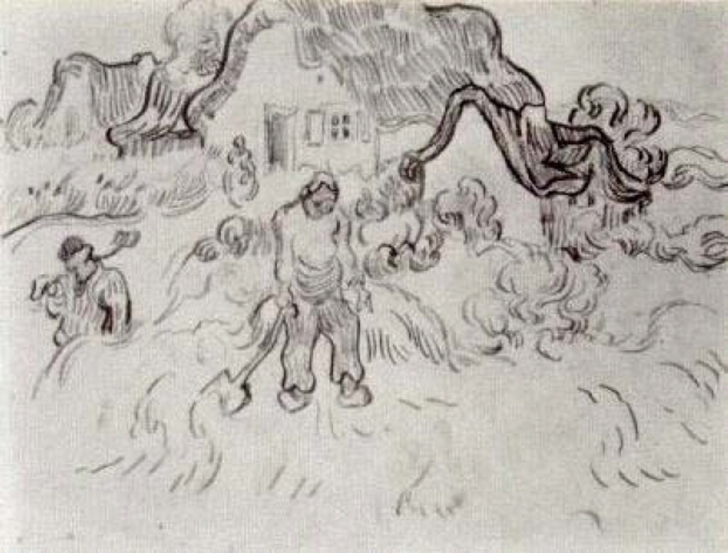 Cottages with Three Figures (1890) Vincent van Gogh tablo - Dekolata