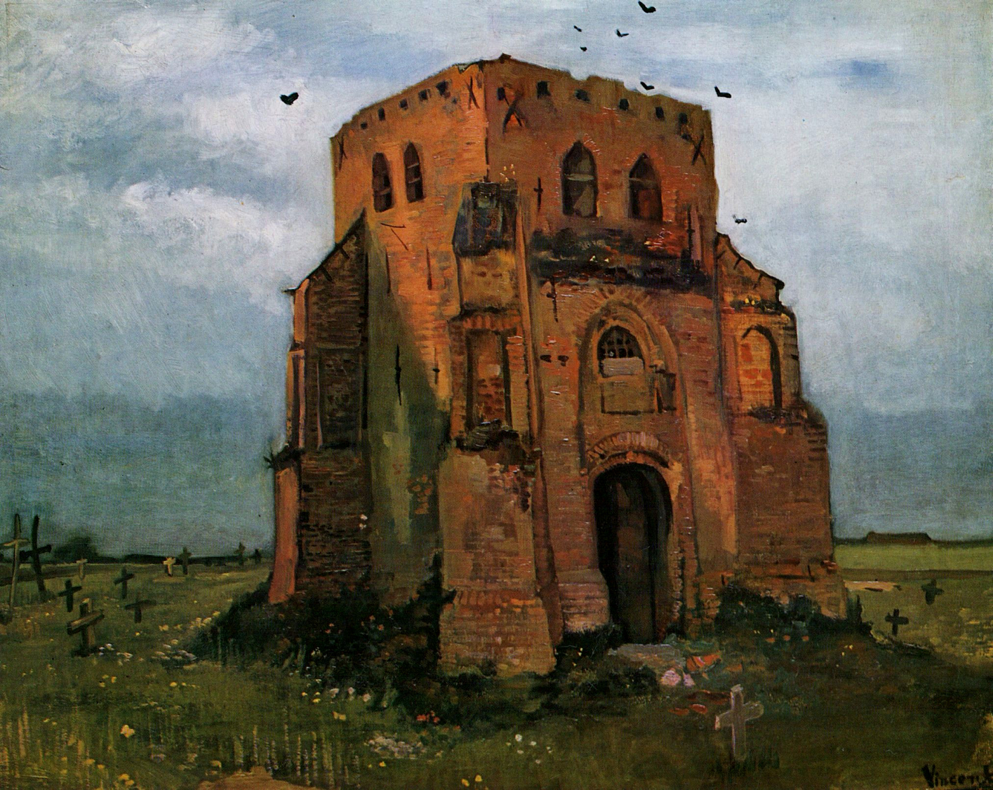 Country Churchyard and Old Church Tower (1885) Vincent van Gogh tablo - Dekolata