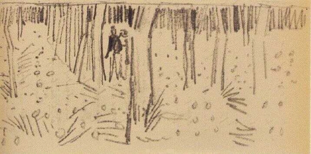 Couple Walking between Rows of Trees (1890) Vincent van Gogh tablo - Dekolata