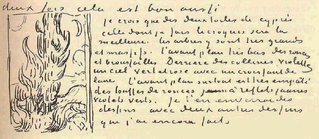 Cypresses (Sketch on a Letter to Theo Van Gogh) (1889) Vincent van Gogh tablo - Dekolata