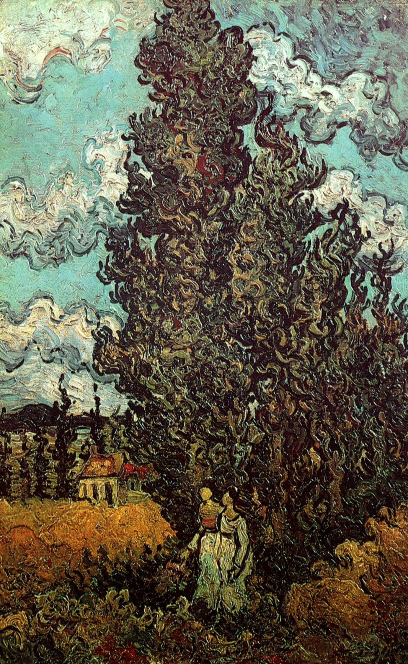 Cypresses and Two Women (1890) Vincent van Gogh tablo - Dekolata