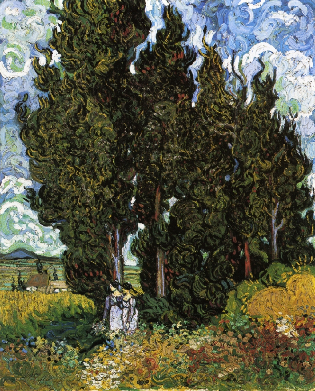 Cypresses with Two Women (1889) Vincent van Gogh tablo - Dekolata