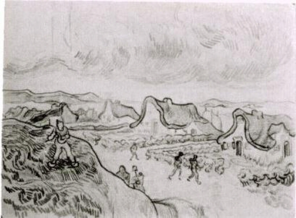 Diggers and Road with Cottages (1890) Vincent van Gogh tablo - Dekolata