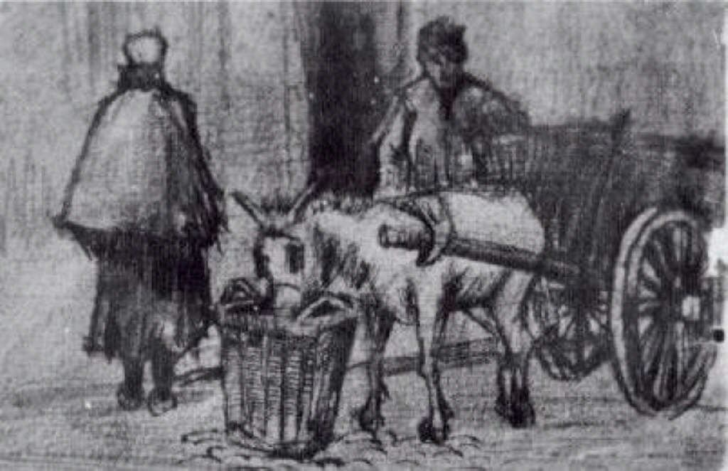 Donkey Cart with Boy and Scheveningen Woman (1882) – Vincent van Gogh Tablo