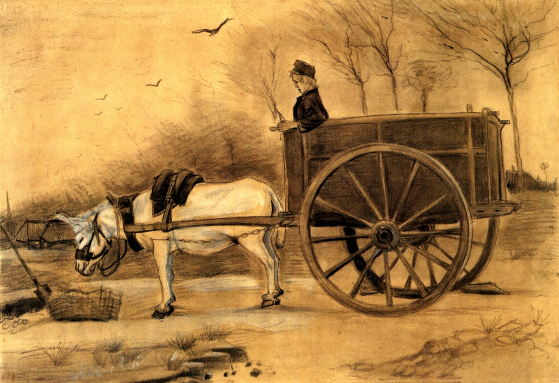 Donkey and Cart (1881) Vincent van Gogh tablo - Dekolata