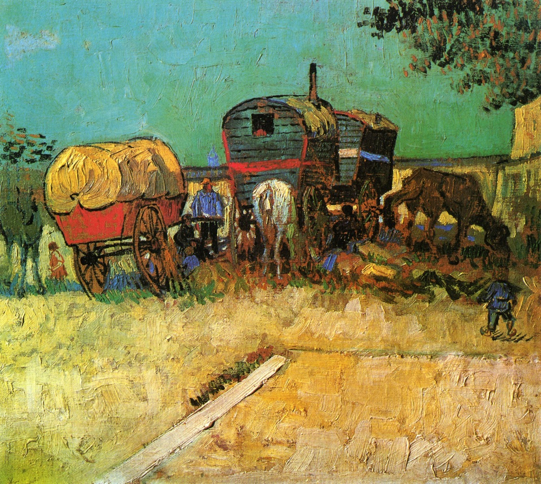 Encampment of Gypsies with Caravans (1888) Vincent van Gogh tablo - Dekolata