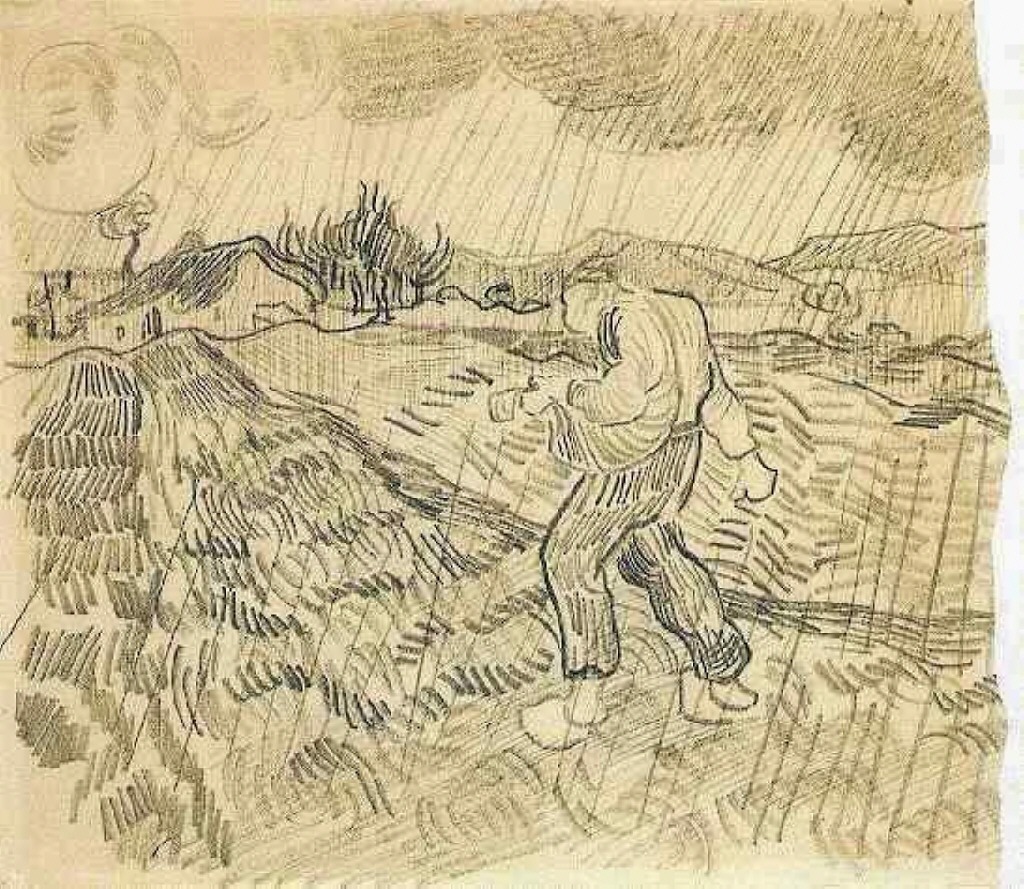 Enclosed Field with a Sower in the Rain (1889) Vincent van Gogh tablo - Dekolata