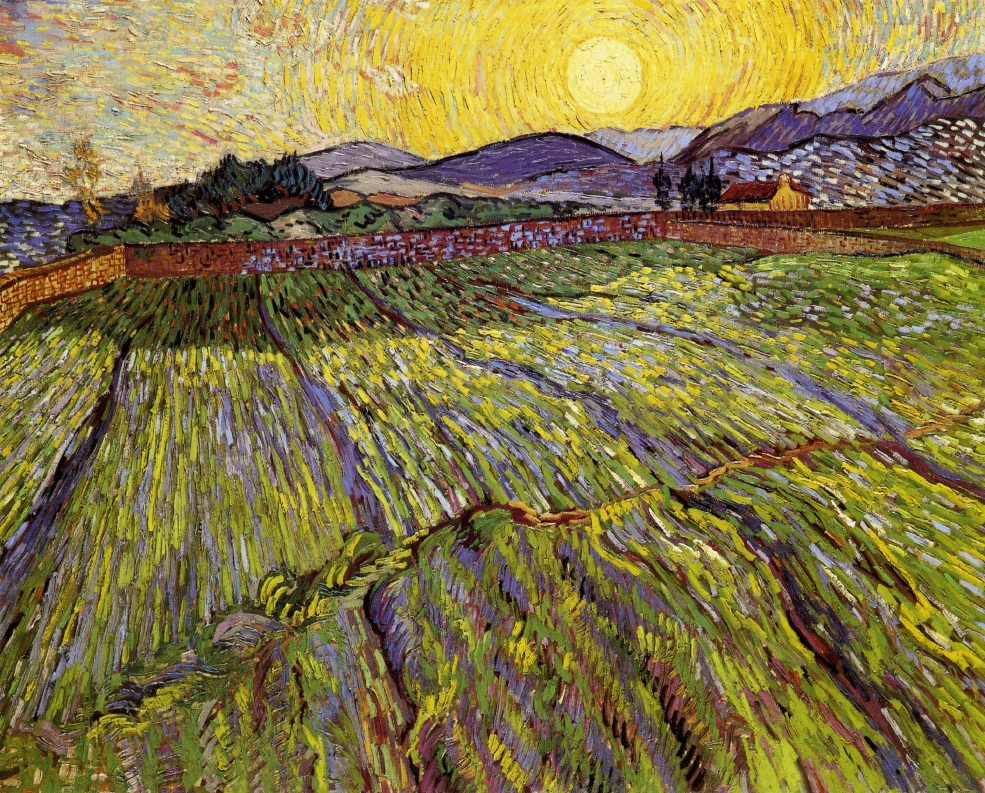 Enclosed field with rising sun (1889) Vincent van Gogh tablo - Dekolata