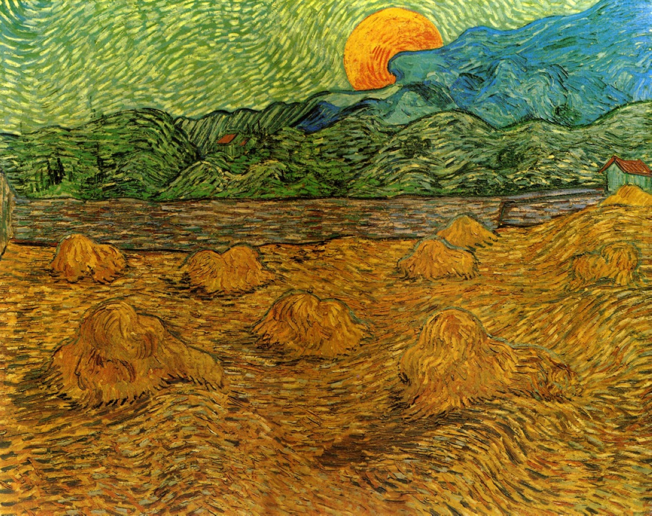 Evening Landscape with Rising Moon (1889) Vincent van Gogh tablo - Dekolata