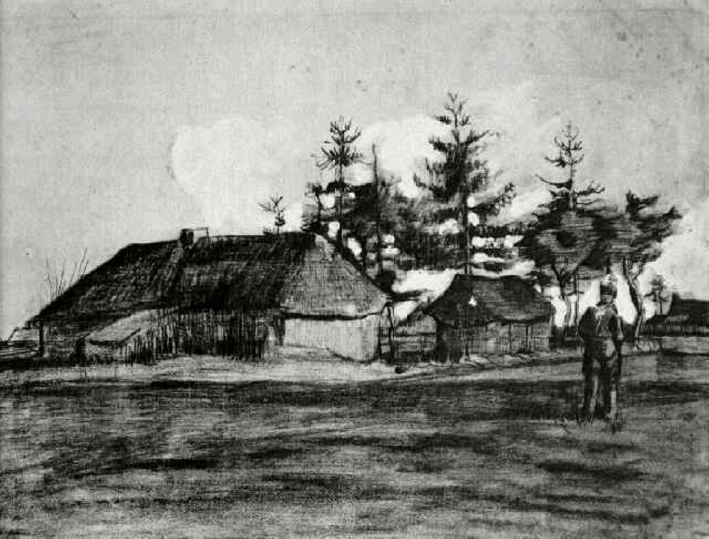 Farmhouse with Barn and Trees (1883) – Vincent van Gogh Tablo