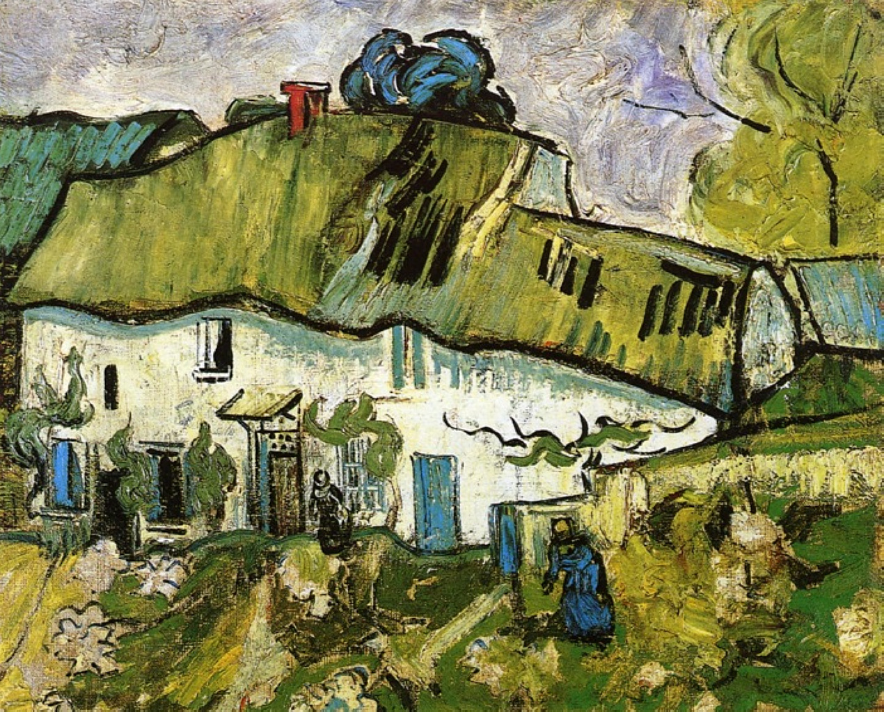 Farmhouse with Two Figures (1890) Vincent van Gogh tablo - Dekolata