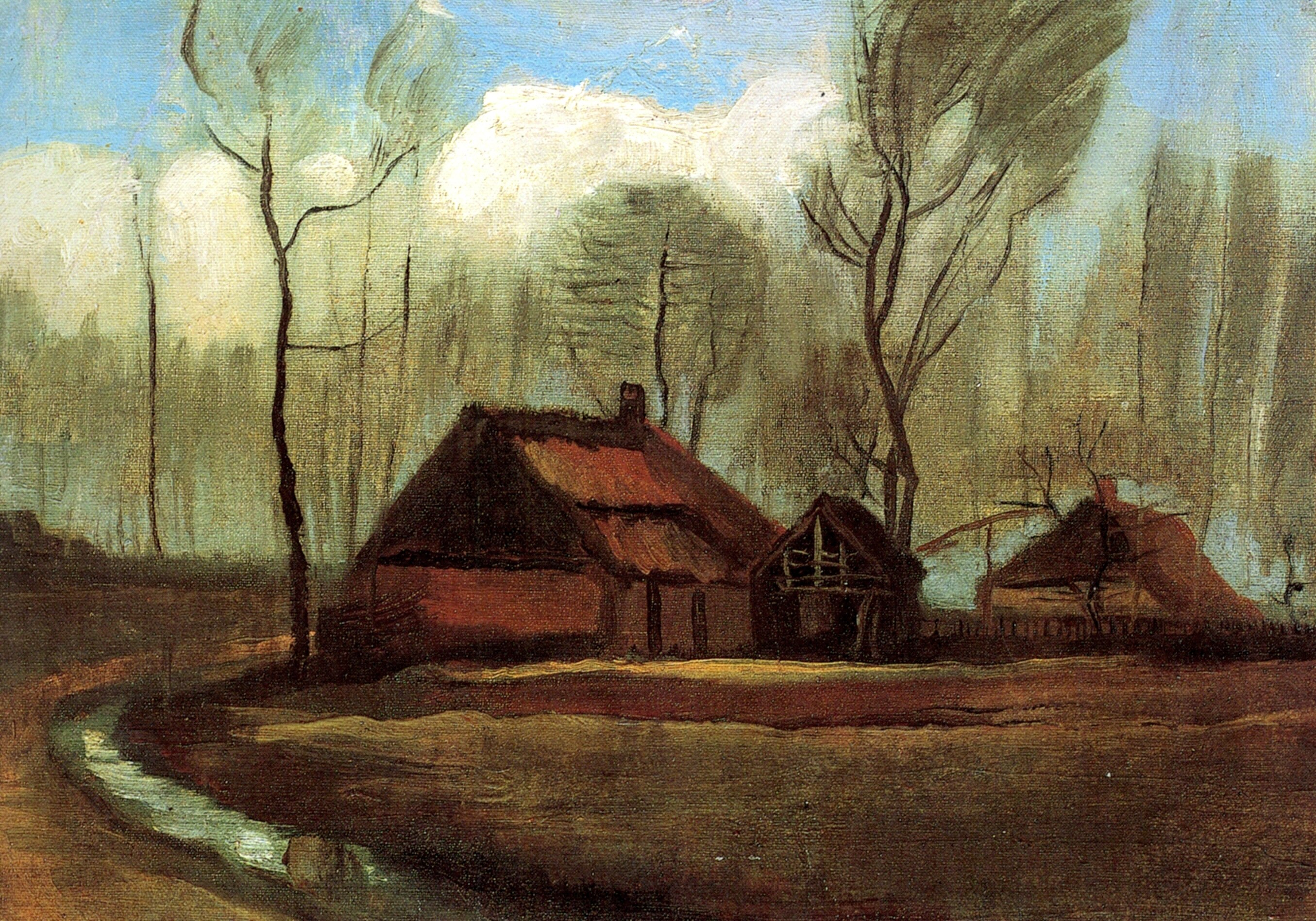 Farmhouses Among Trees (1883) Vincent van Gogh tablo - Dekolata
