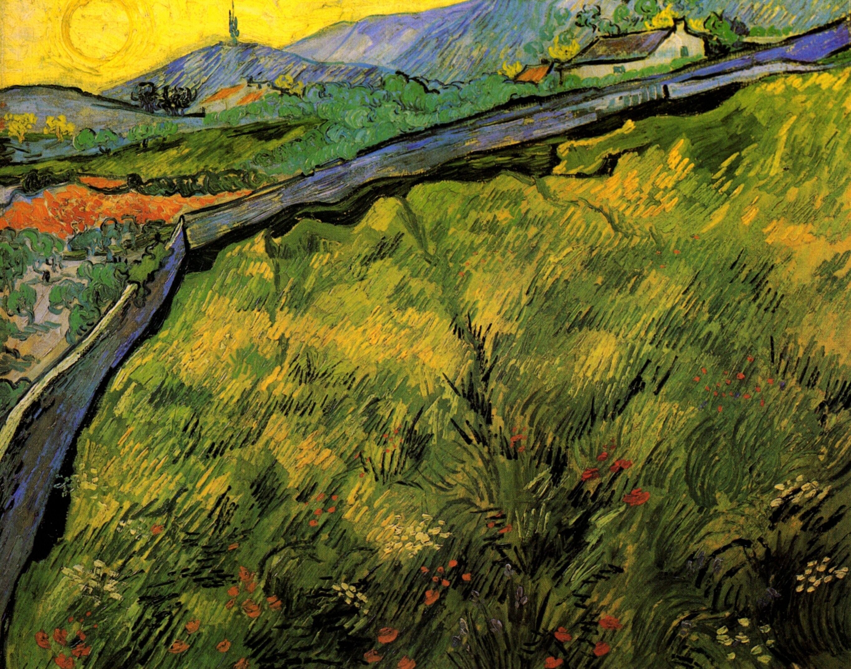 Field of Spring Wheat at Sunrise (1889) Vincent van Gogh tablo - Dekolata