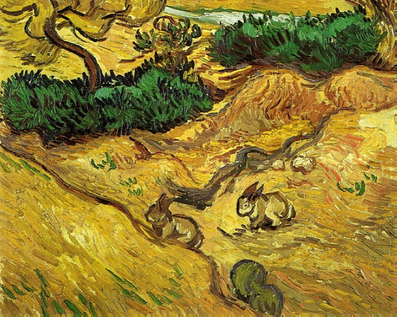 Field with Two Rabbits (1889) Vincent van Gogh tablo - Dekolata