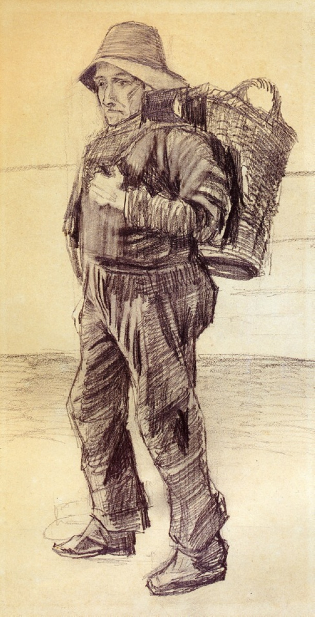 Fisherman with Basket on his Back (1882) Vincent van Gogh tablo - Dekolata
