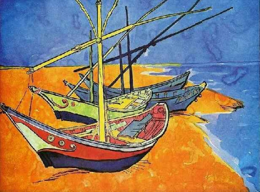 Fishing Boats on the Beach at Saintes Maries de la Mer (1888) – Vincent van Gogh Tablo