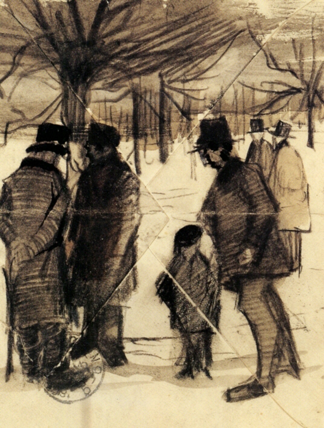 Five Men and a Child in the Snow (1883) Vincent van Gogh tablo - Dekolata