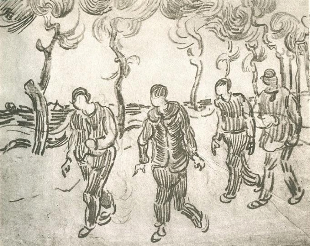 Four Men on a Road with Pine Trees (1890) Vincent van Gogh tablo - Dekolata