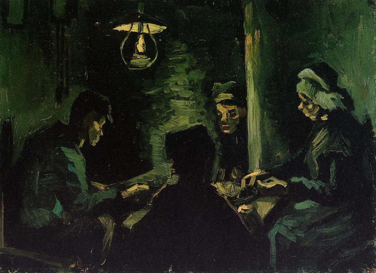 Four Peasants at a Meal (Study for 'The Potato Eaters') (1885) Vincent van Gogh tablo - Dekolata