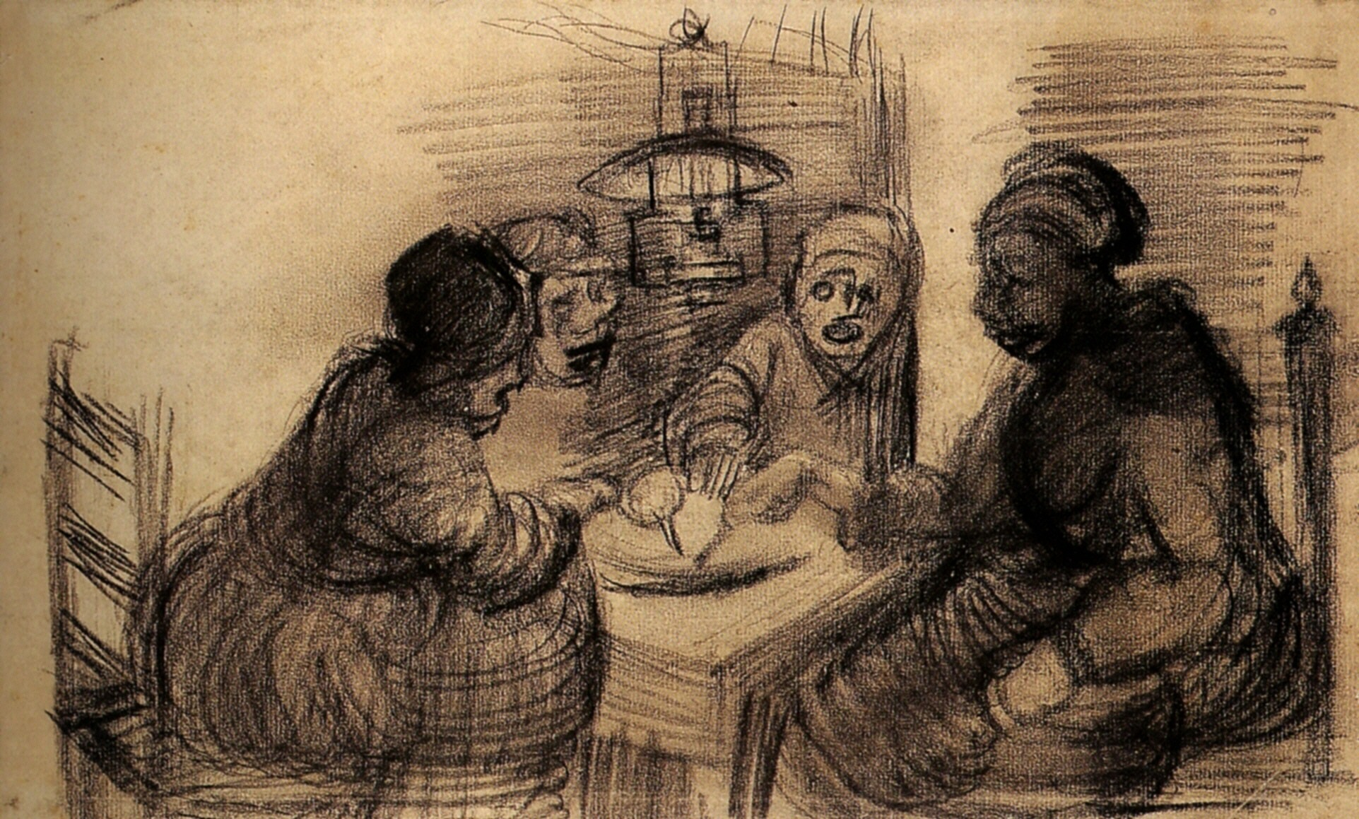 Four People Sharing a Meal (1885) Vincent van Gogh tablo - Dekolata