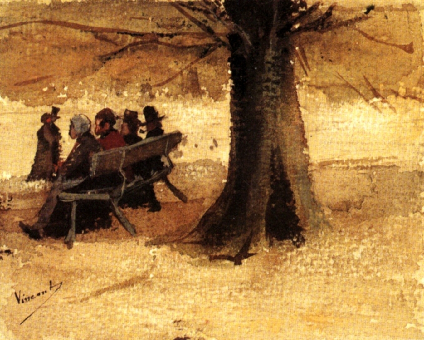 Four People on a Bench (1882) Vincent van Gogh tablo - Dekolata