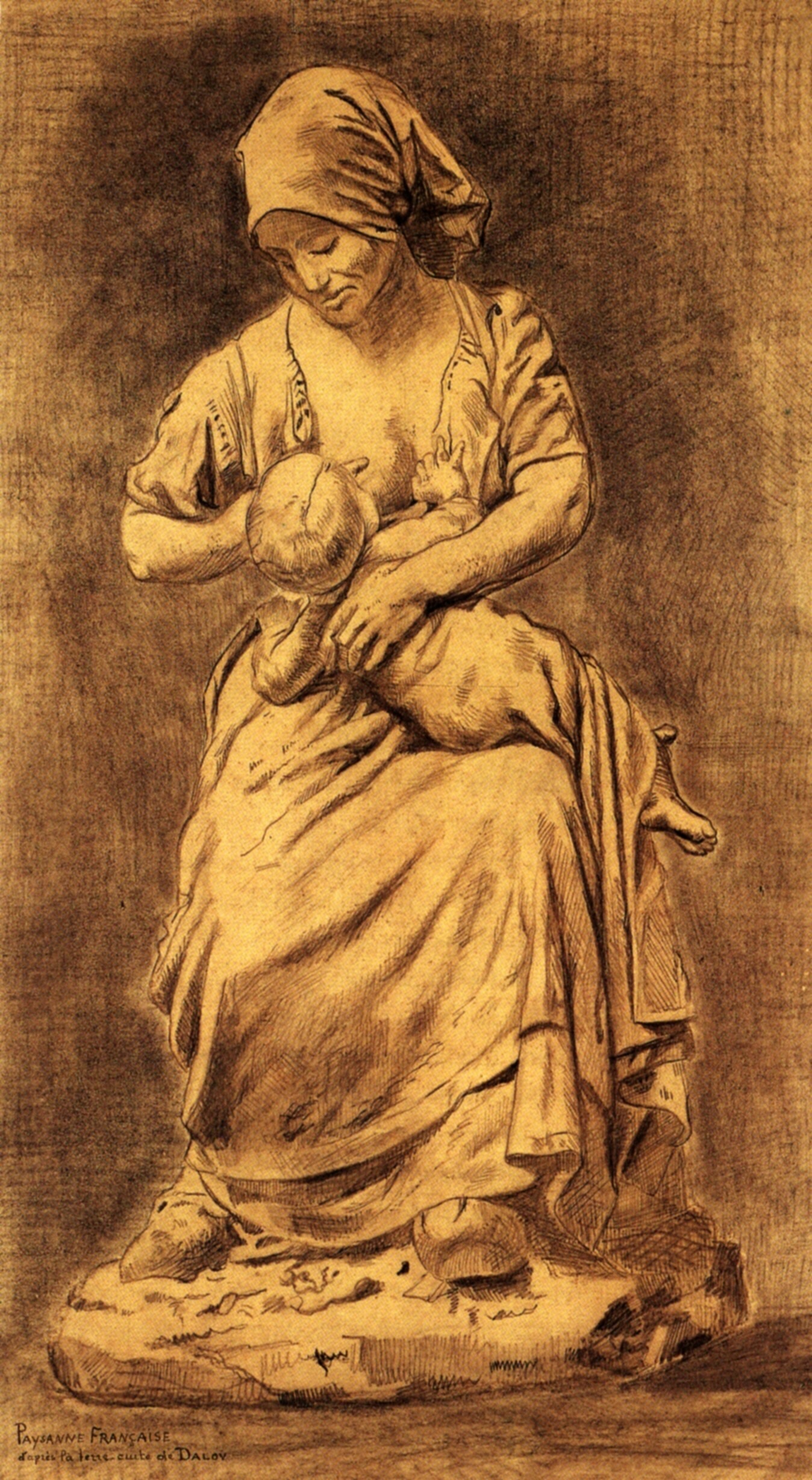 French Peasant Woman Suckling Her Baby after Dalou (1881) – Vincent van Gogh Tablo