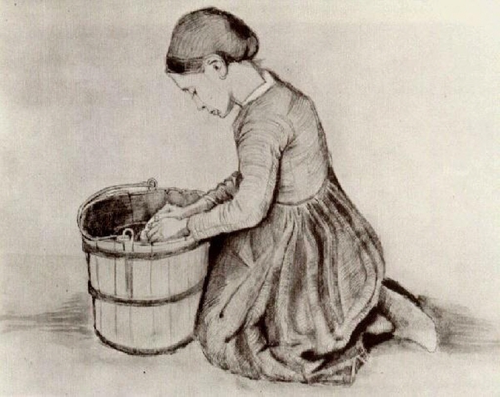 Girl Kneeling in Front of a Bucket (1881) Vincent van Gogh tablo - Dekolata