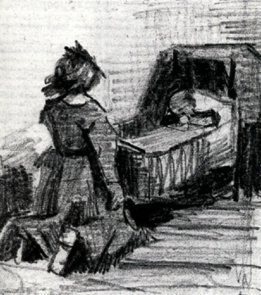 Girl Kneeling in Front of a Cradle (1883) – Vincent van Gogh Tablo