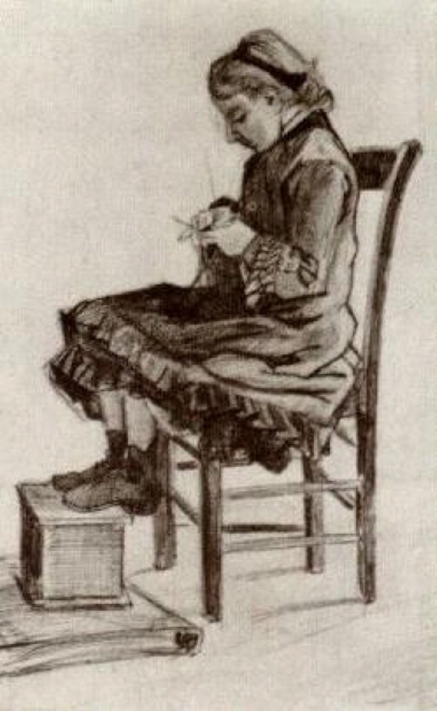 Girl Sitting, Knitting (1882) Vincent van Gogh tablo - Dekolata