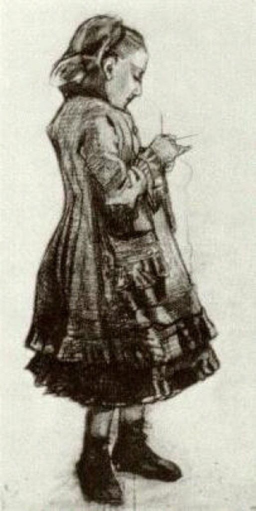 Girl Standing, Knitting (1882) Vincent van Gogh tablo - Dekolata