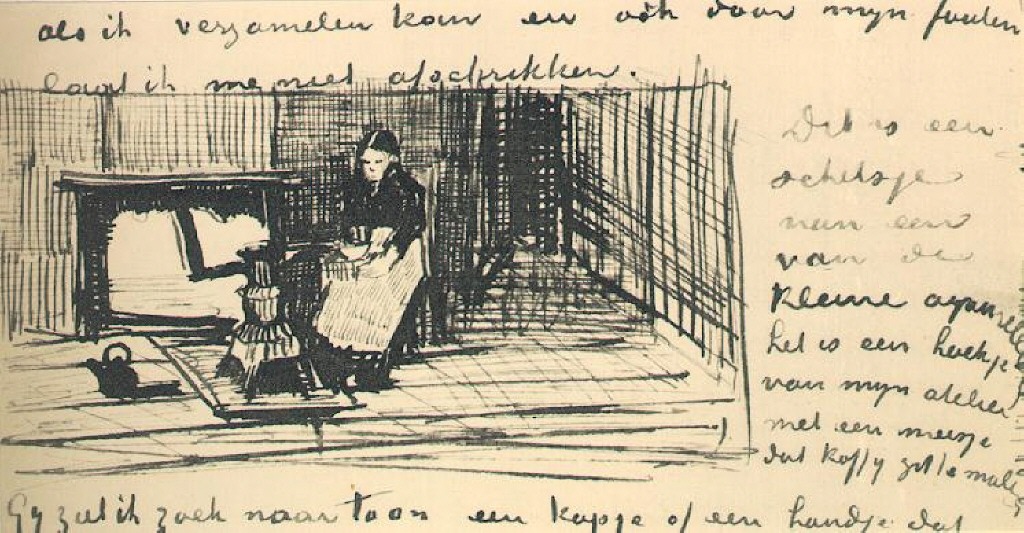 Girl near the Stove, Grinding Coffee (1882) Vincent van Gogh tablo - Dekolata