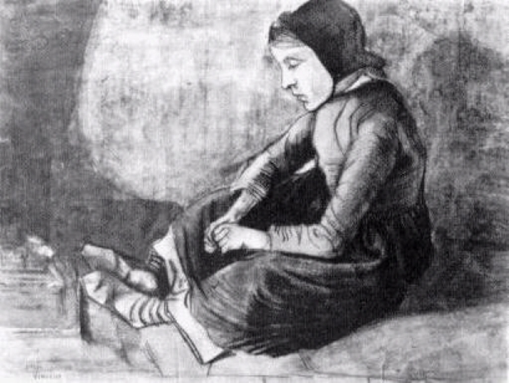 Girl with Black Cap Sitting on the Ground (1881) Vincent van Gogh tablo - Dekolata