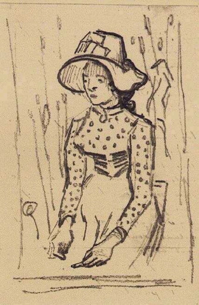 Girl with Straw Hat, Sitting in the Wheat (1890) Vincent van Gogh tablo - Dekolata