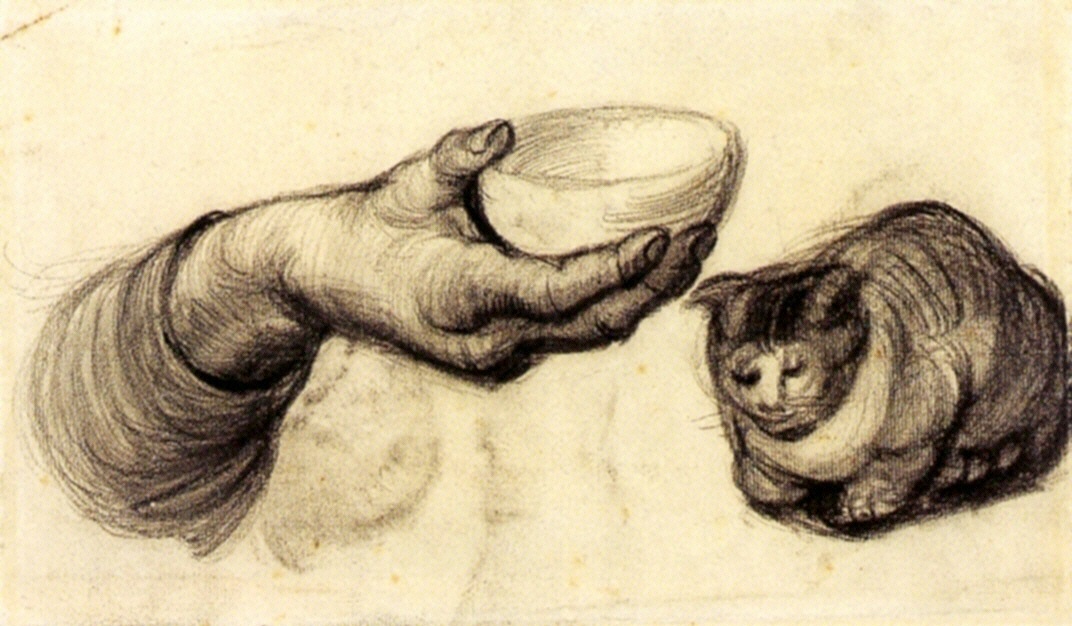 Hand with Bowl and a Cat (1885) Vincent van Gogh tablo - Dekolata