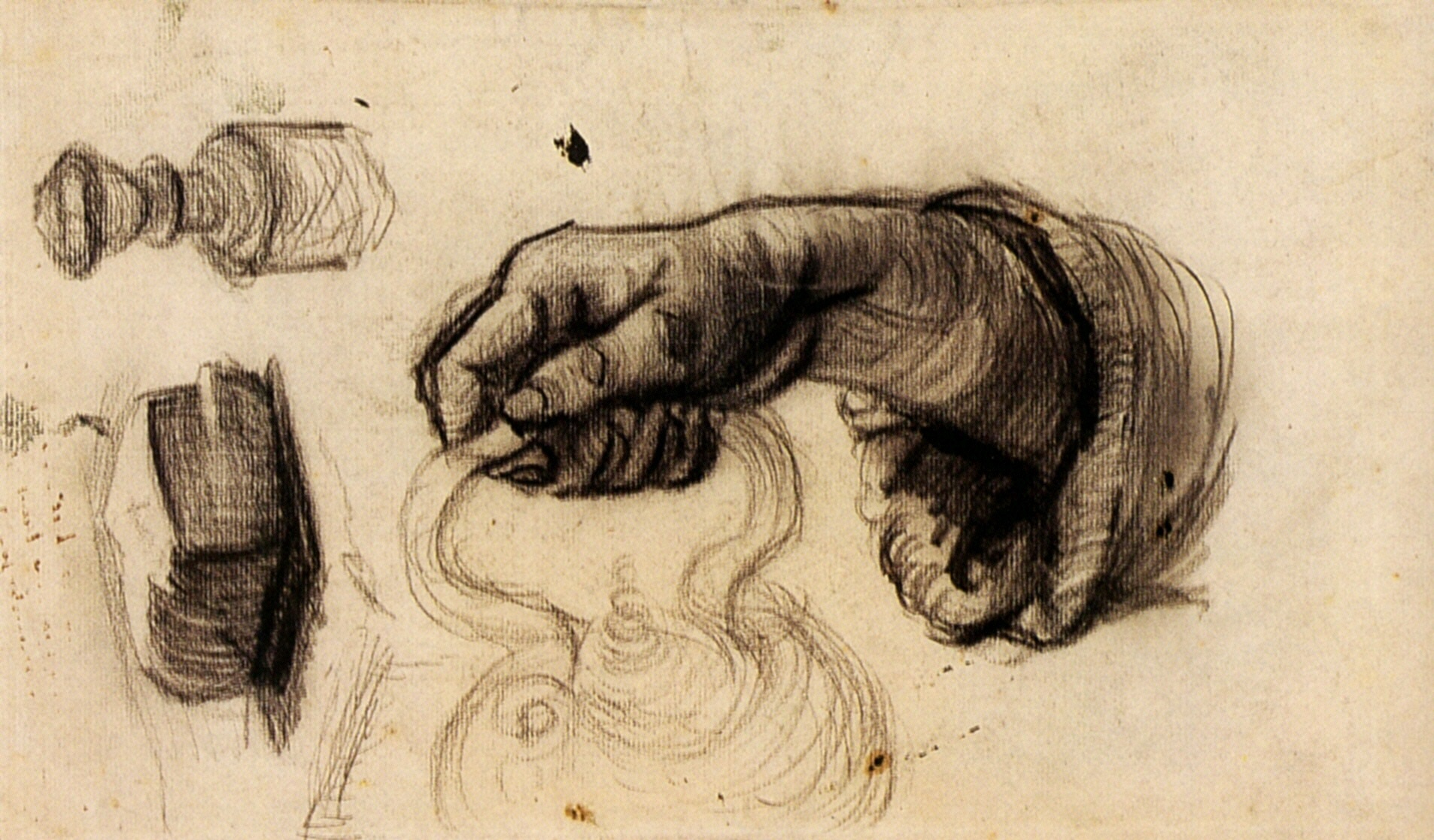 Hand with a Pot, the Knob of a Chair and a Hunk of Bread (1885) – Vincent van Gogh Tablo
