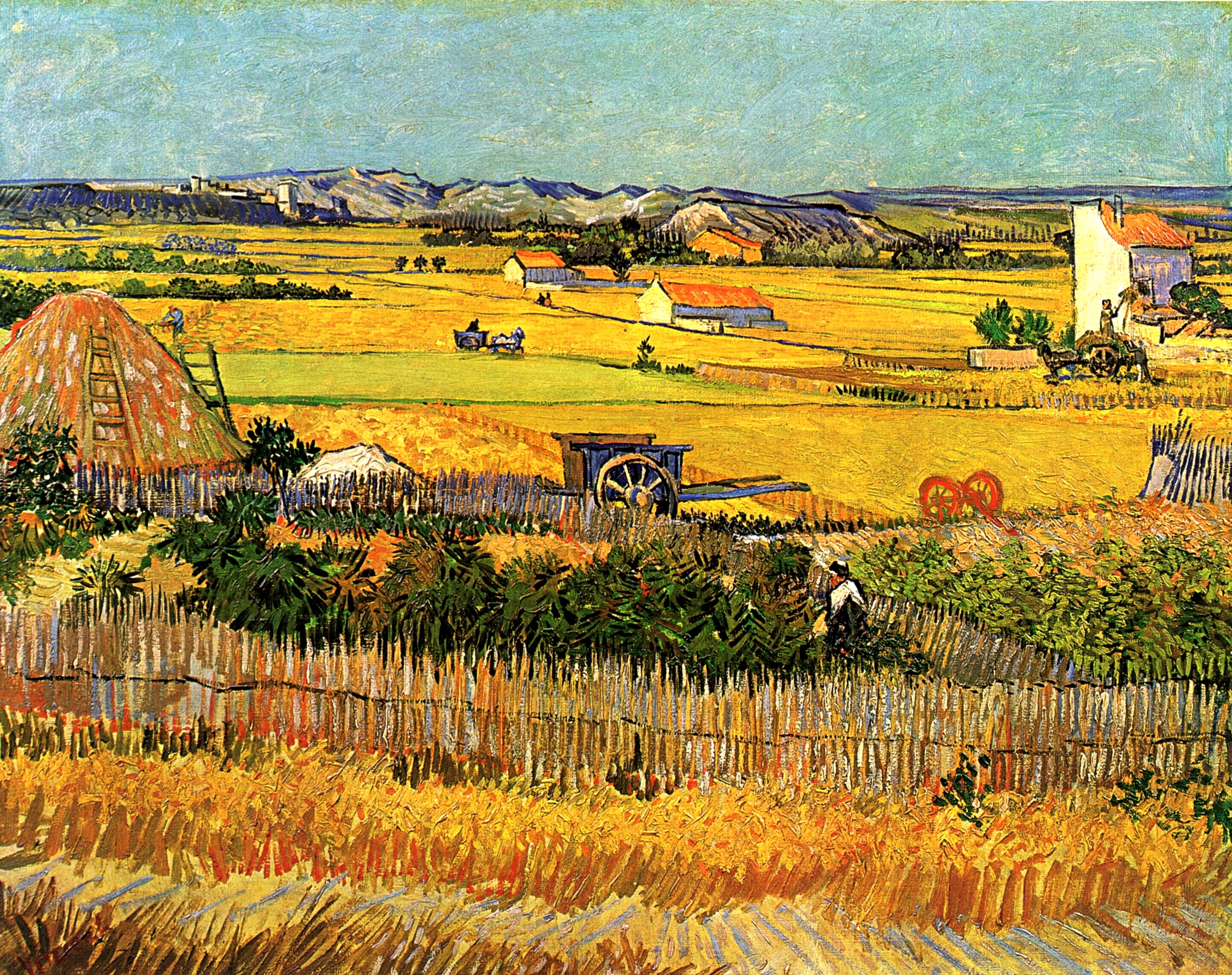 Harvest at La Crau, with Montmajour in the Background (1888) Vincent van Gogh tablo - Dekolata