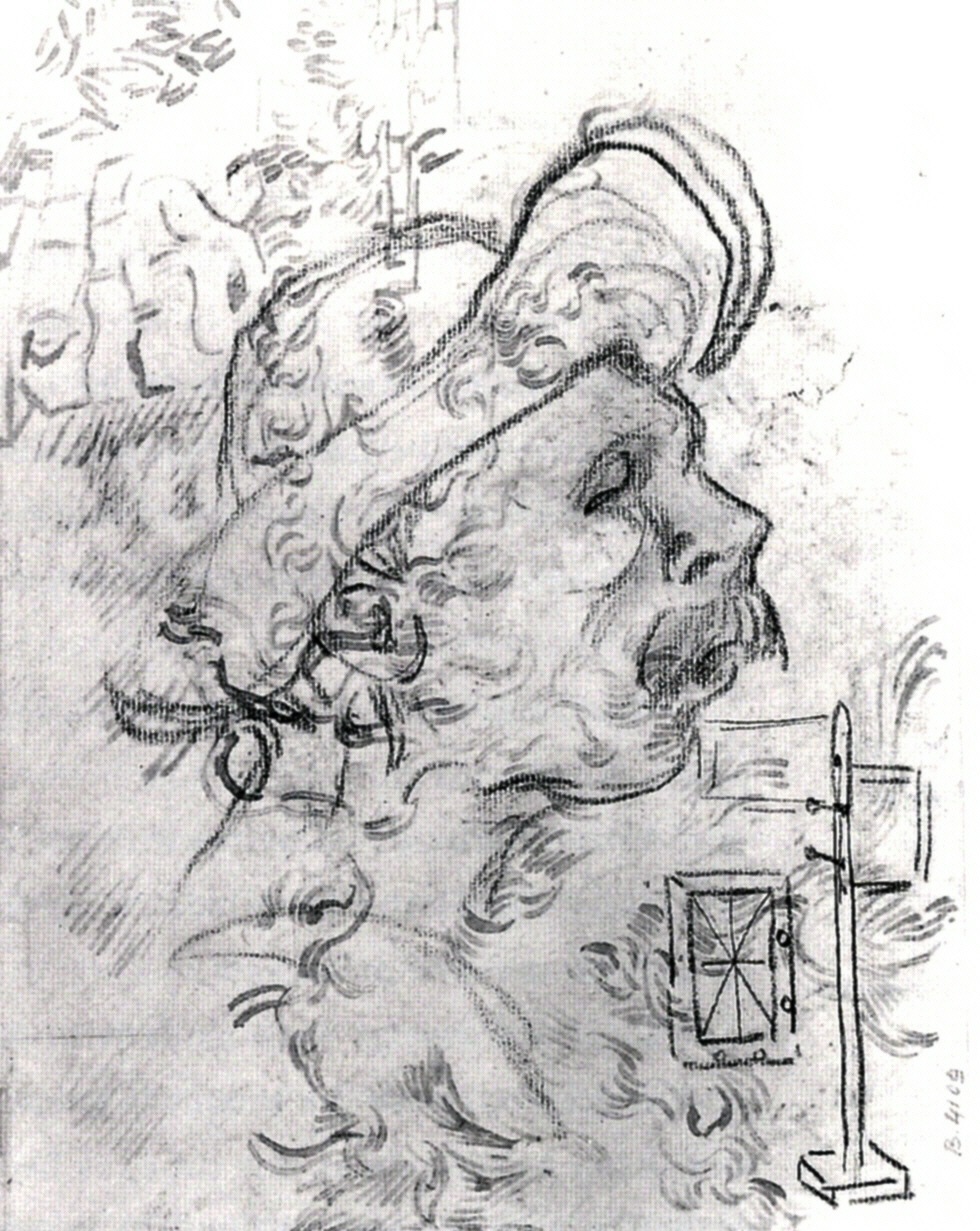 Head of a Man with a Hat, a Perspective Frame, and Other Sketches (1890) – Vincent van Gogh Tablo