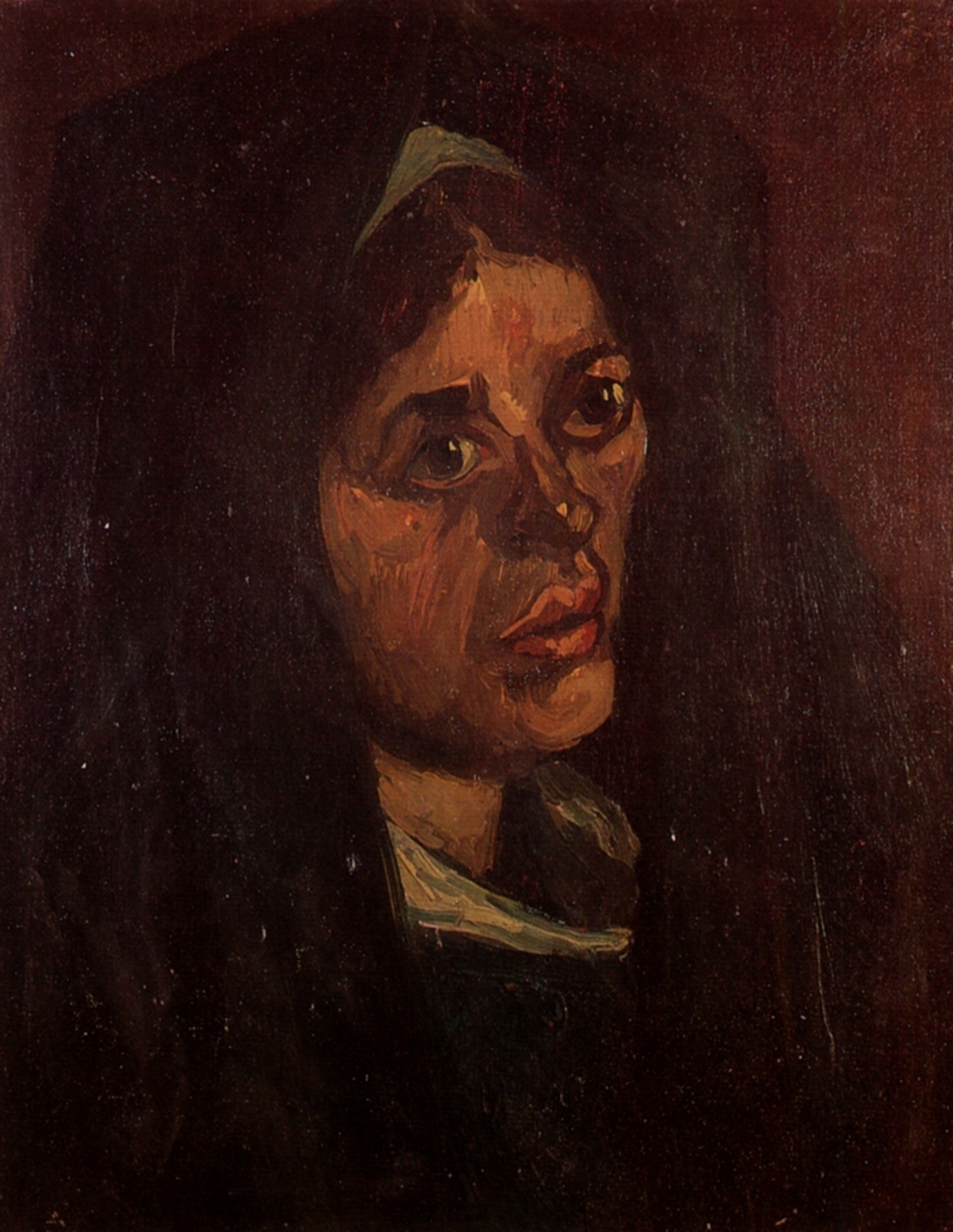 Head of a Peasant Woman in a Green Shawl (1885) Vincent van Gogh tablo - Dekolata