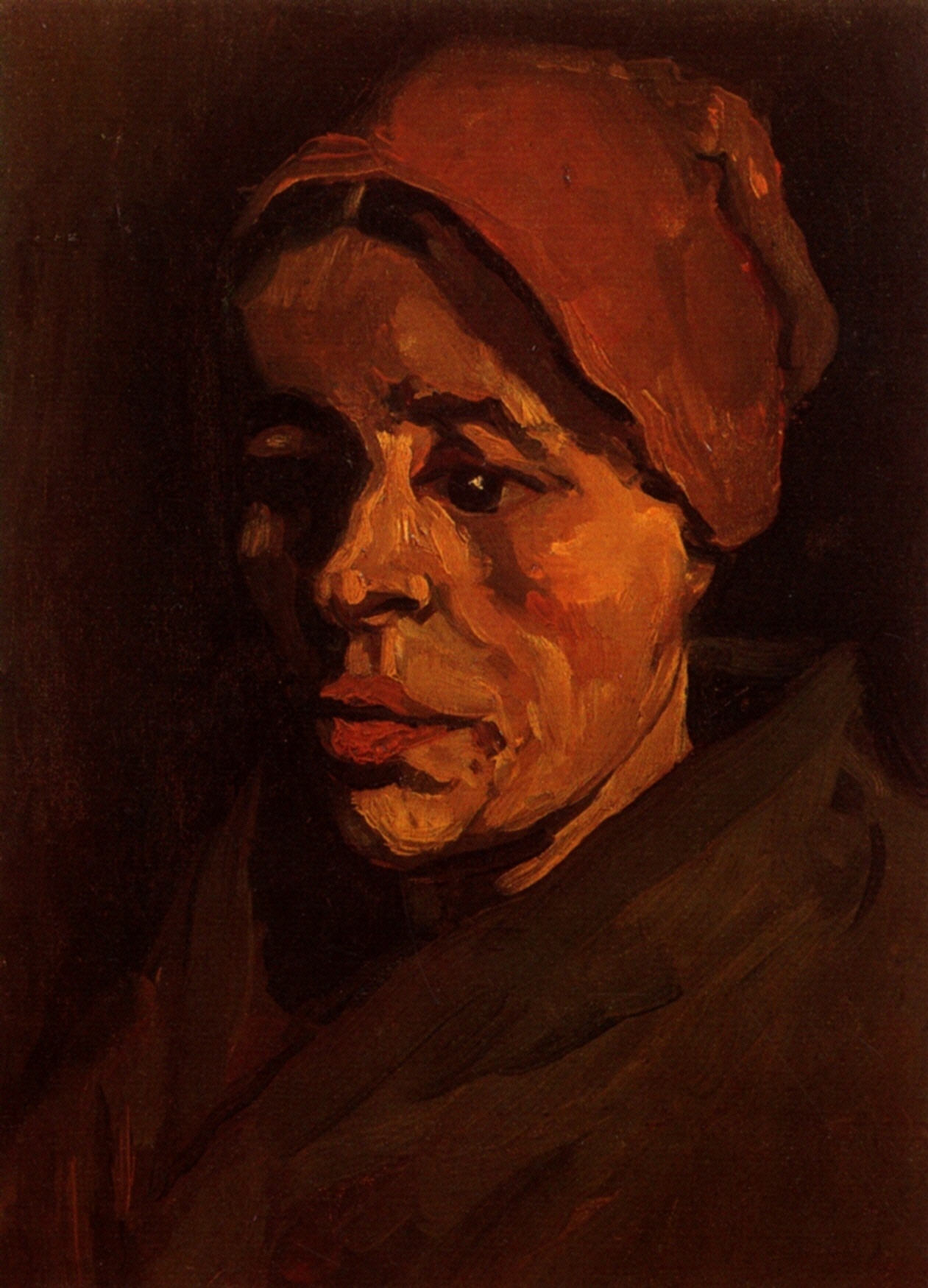 Head of a Peasant Woman with Brownish Cap (1885) Vincent van Gogh tablo - Dekolata
