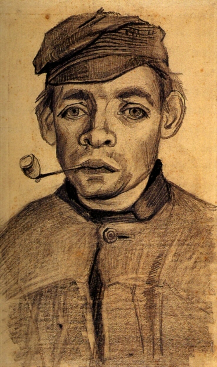 Head of a Young Man with a Pipe (1885) Vincent van Gogh tablo - Dekolata