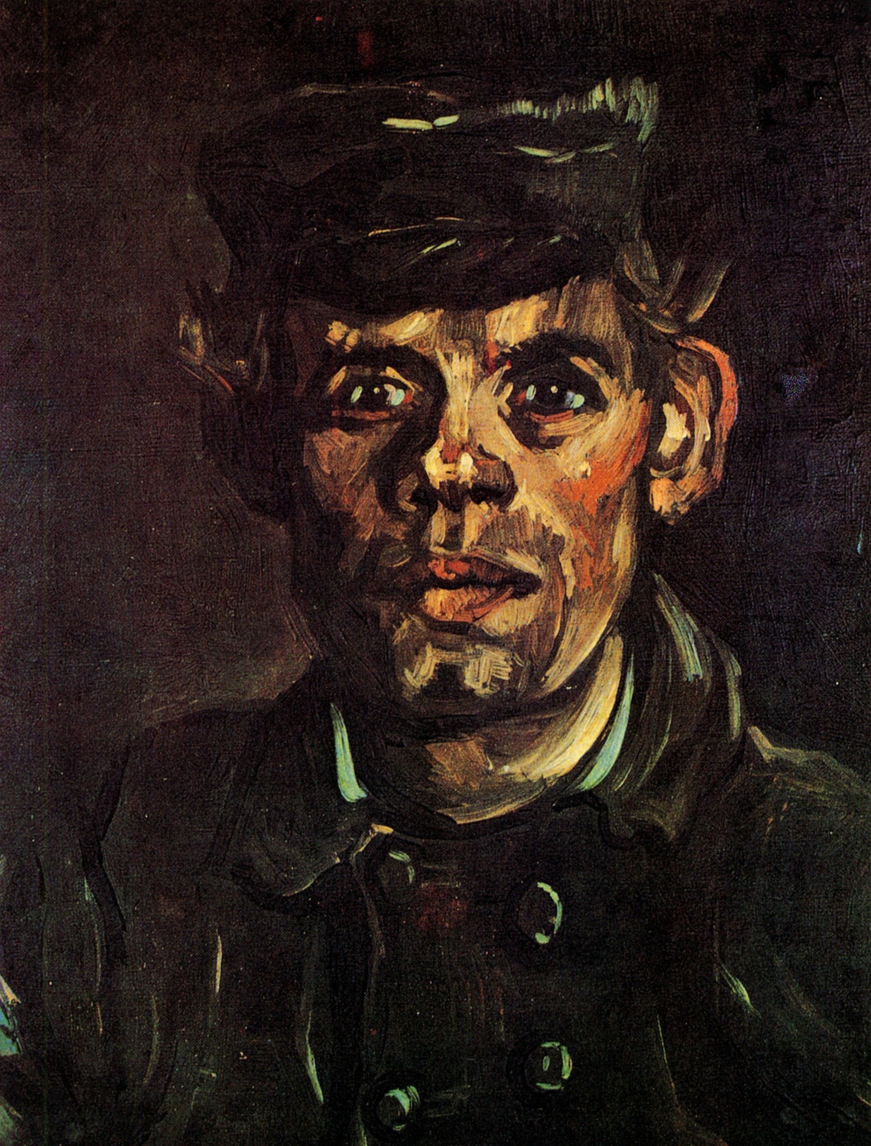 Head of a Young Peasant in a Peaked Cap (1885) – Vincent van Gogh Tablo